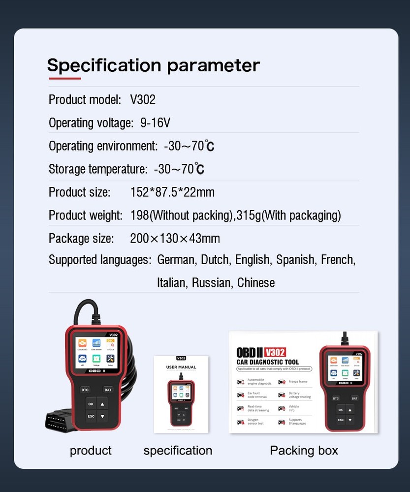 OBD2 Scanner Car Code Reader Diagnostic Tool EOBD Check Engine Light Live Data