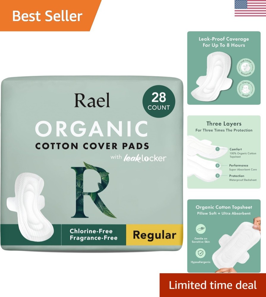 Organic Cotton Cover Pads - Unscented, Ultra Thin, Regular Absorbency - 28 Count