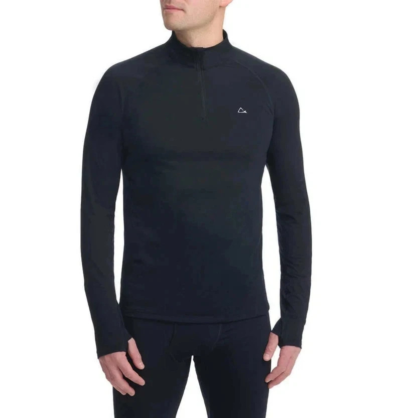 Paradox Men's 1/4 Zip Merino Blend Performance Base Layer Top, Black