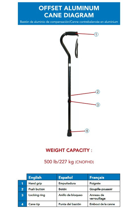 Heavy Duty Walking Cane with Offset Handle 500 lb. Weight Capacity