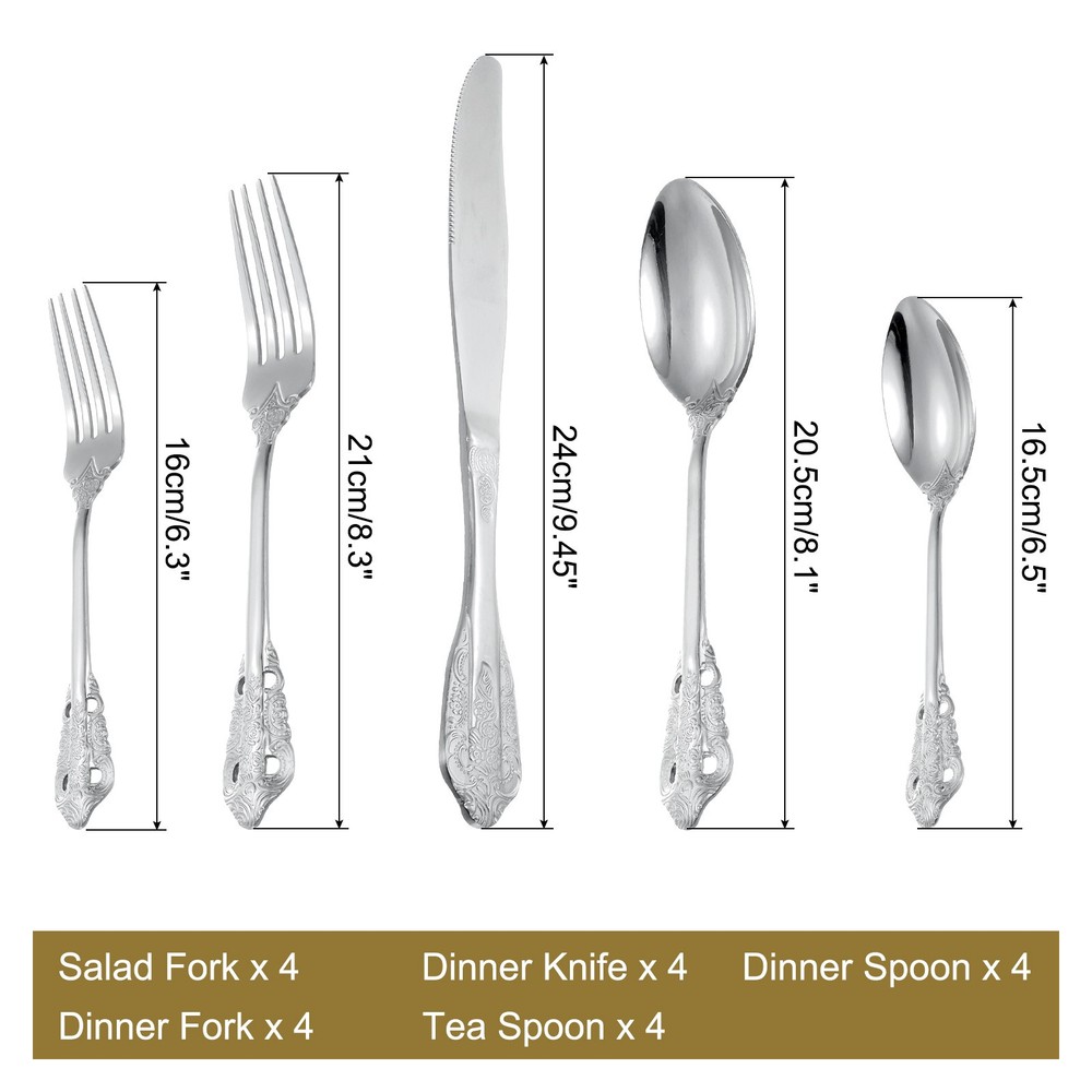 4 Set Stainless Steel Flatware Set, Kitchen Utensil Set Silver