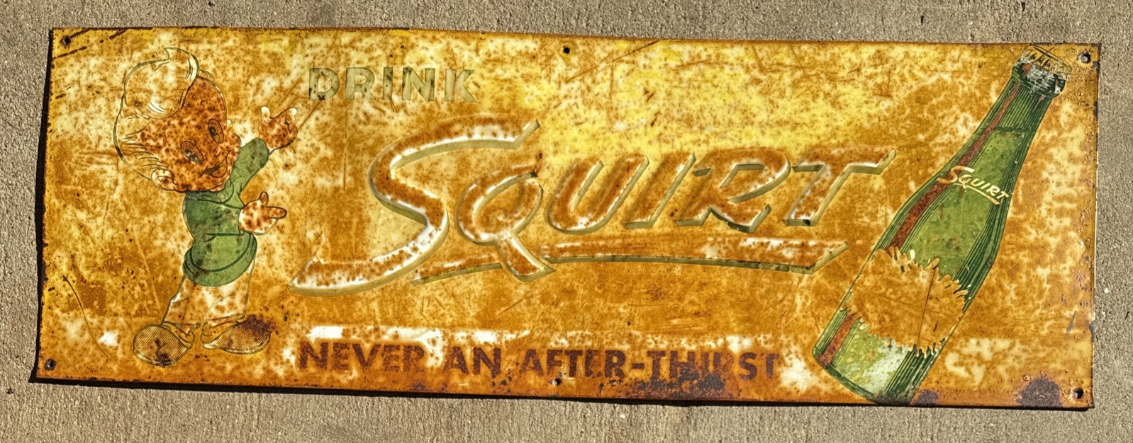 Original 1951 Squirt Soda Metal Advertising Sign 9 1/2 X 27 1/2”