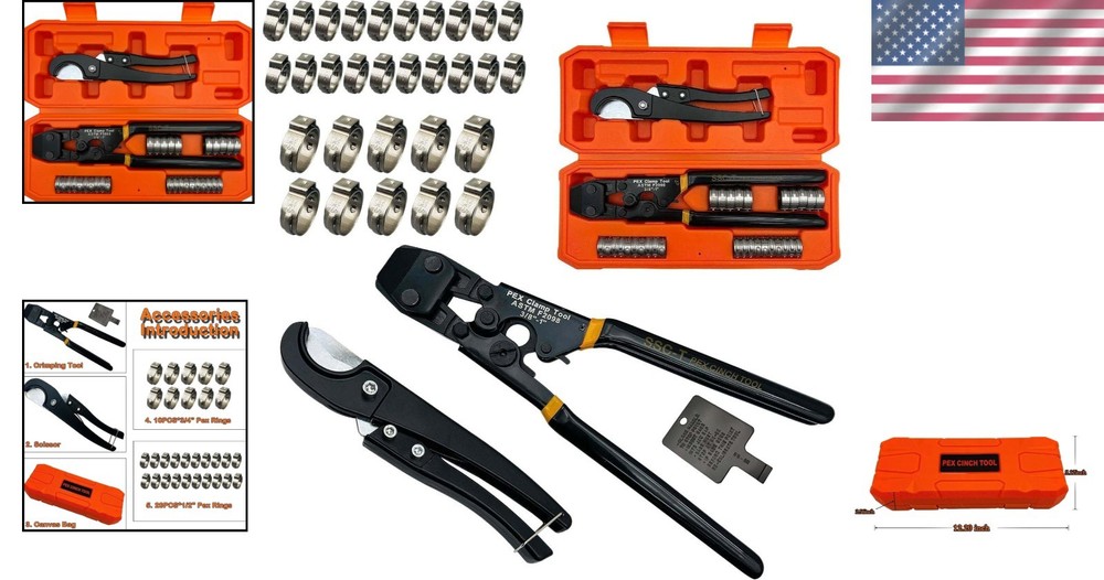 Durable Crimping Tool for PEX Pipe Clamps - Includes Pipe Cutter & Accessories