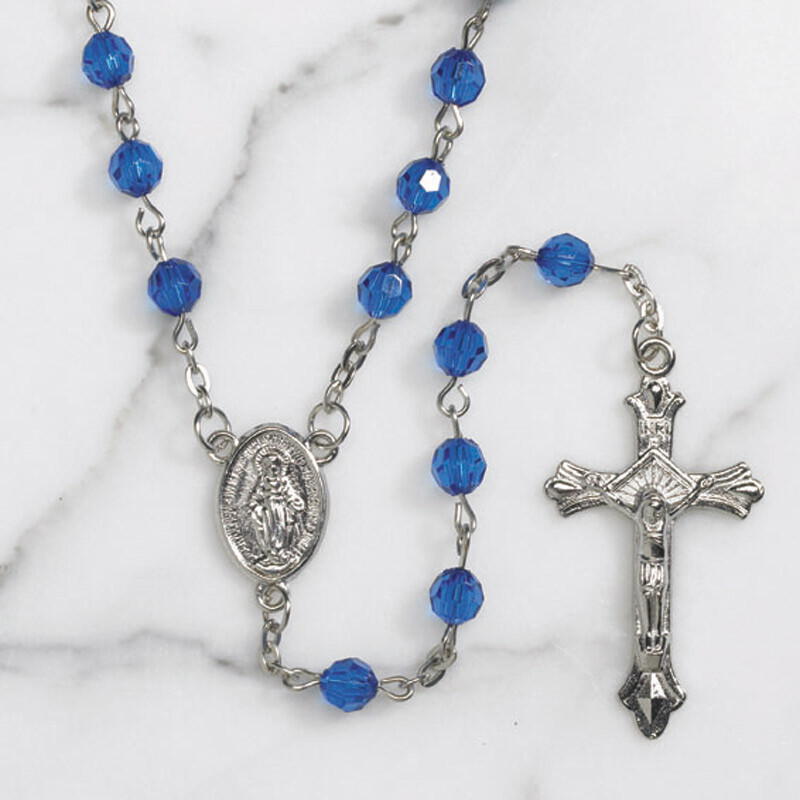 Sapphire Faceted Rosary with White Rosary Case
