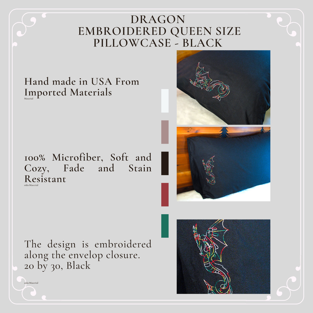 Dragon Embroidered Queen Size Pillowcase - Black