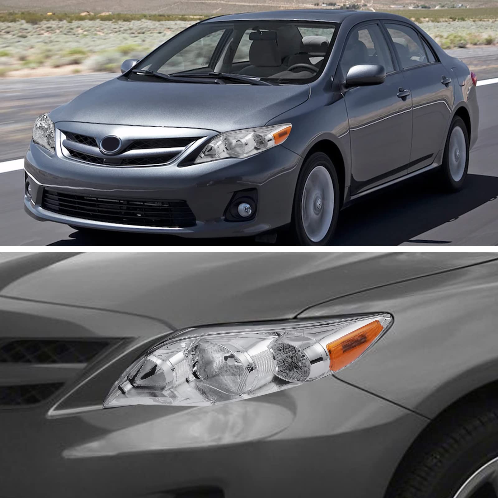 Headlight Assembly Replacement For Toyota Corolla Chrome Housing Amber Reflector