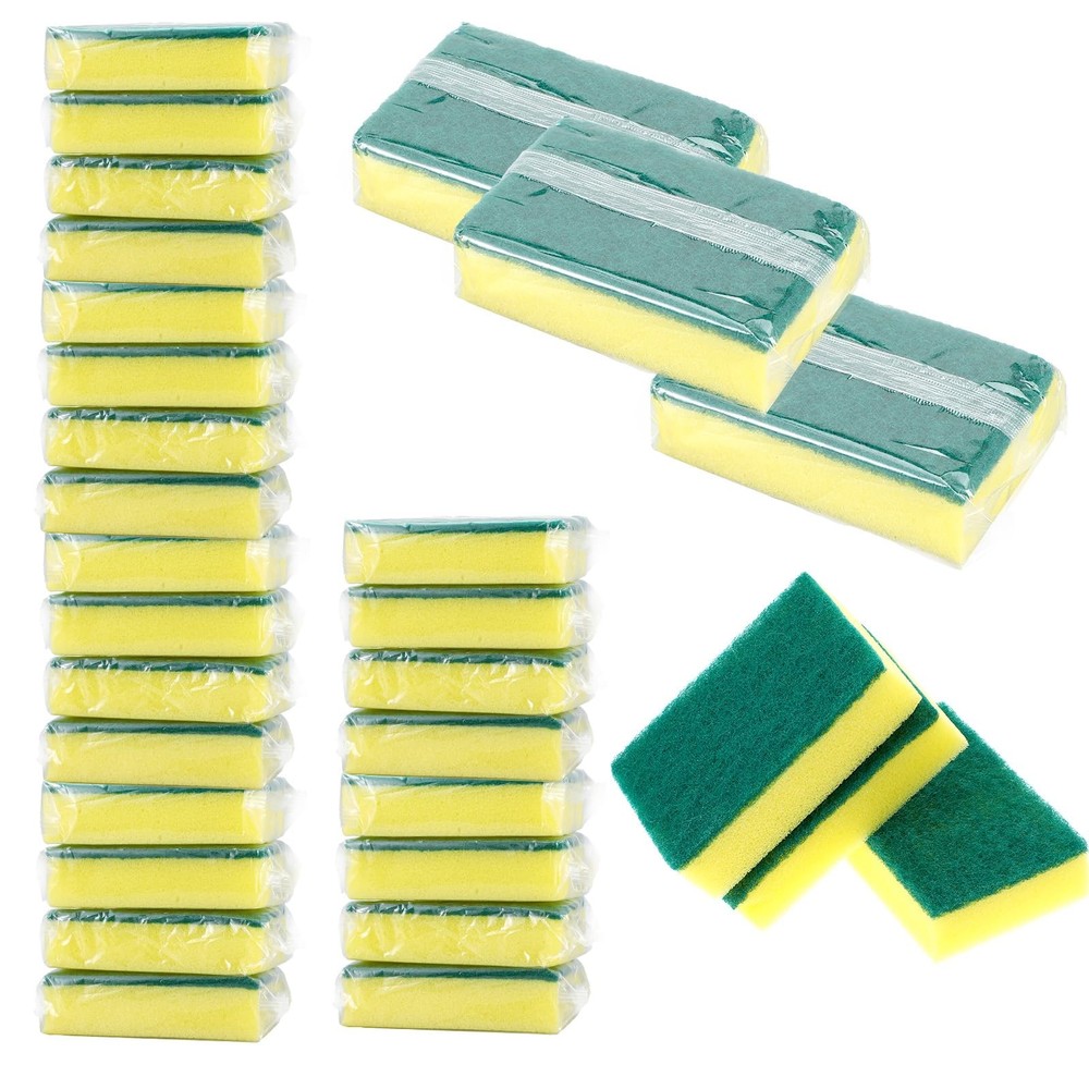 30 Pack Kitchen Sponges Individually Wrapped, Non-Scratch Scouring Pads Bulk ...