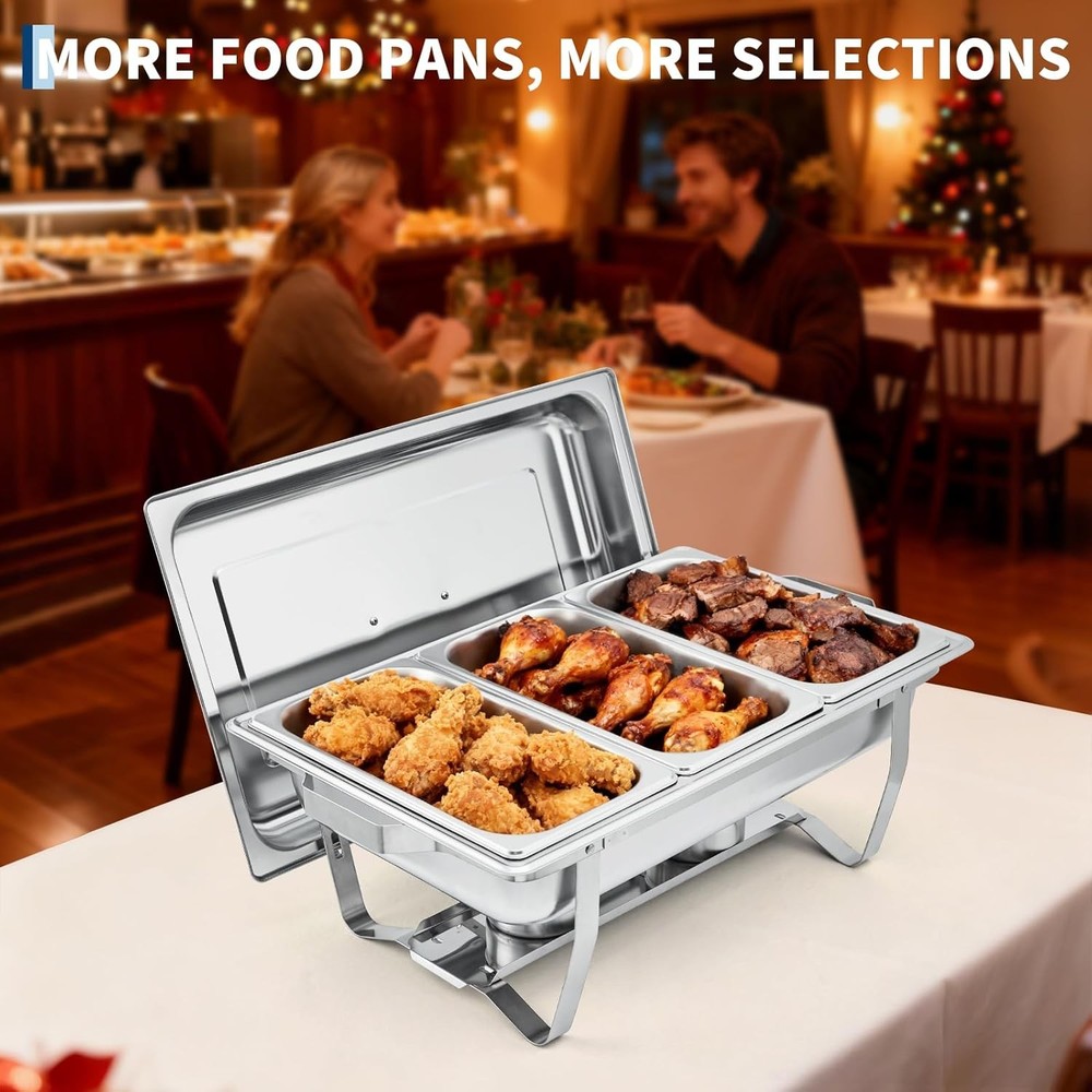 4-Pack 3-Well Chafing Dish Buffet Set, Stainless Steel Rectangular Chafing Dish
