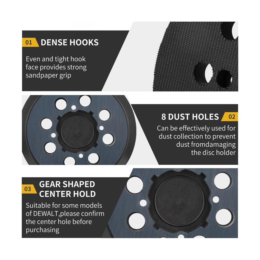 Sander Pad Replacement for Dewalt, 2 Pack 5" 8 Hole Hook and Loop Orbital San...
