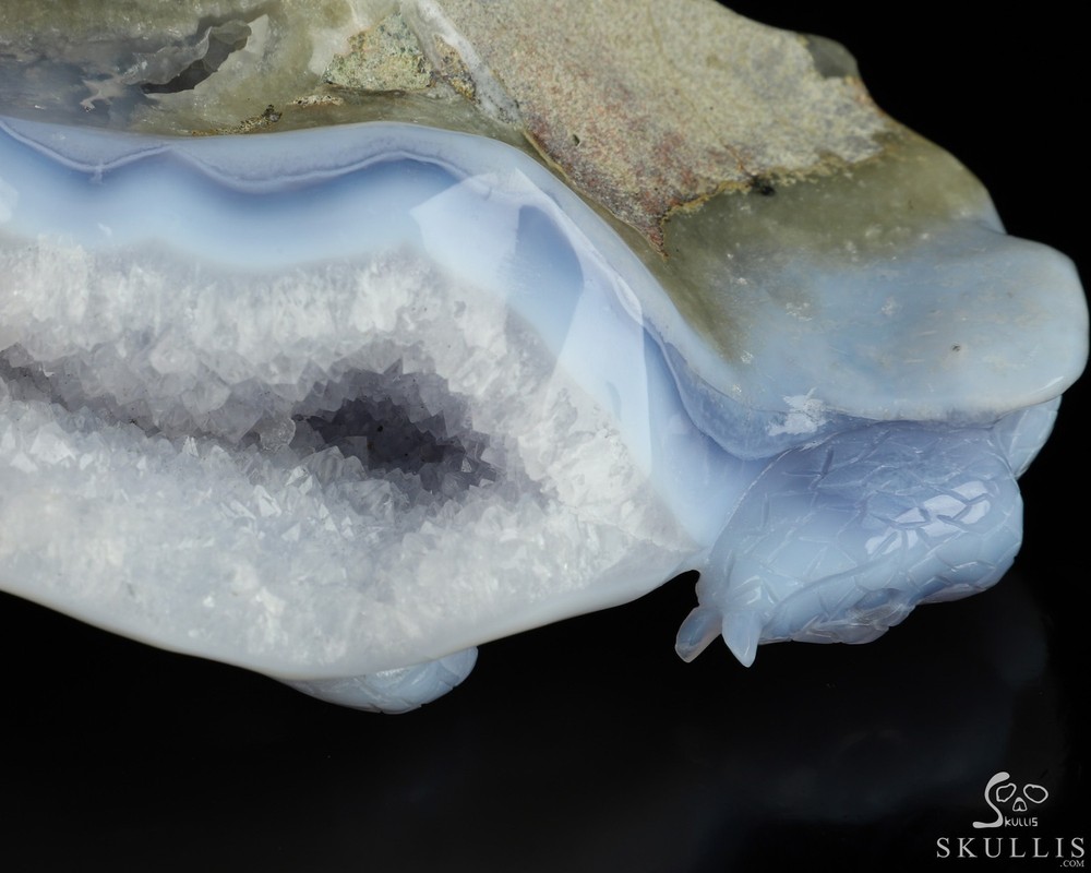 Gemstone 5.2" Blue Lace Agate Geode Hand Carved Crystal Snake
