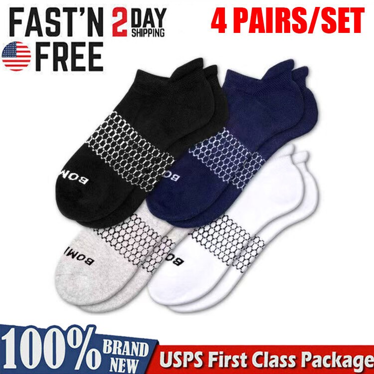 4 pairs BOMBAS Men's honeycomb Cushion Ankle Socks Size Large 4 Colors Mix
