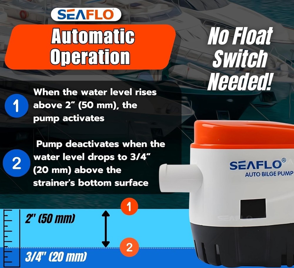 12V 750 GPH Automatic Bilge Pump with Float Switch Compact Marine Water Pump
