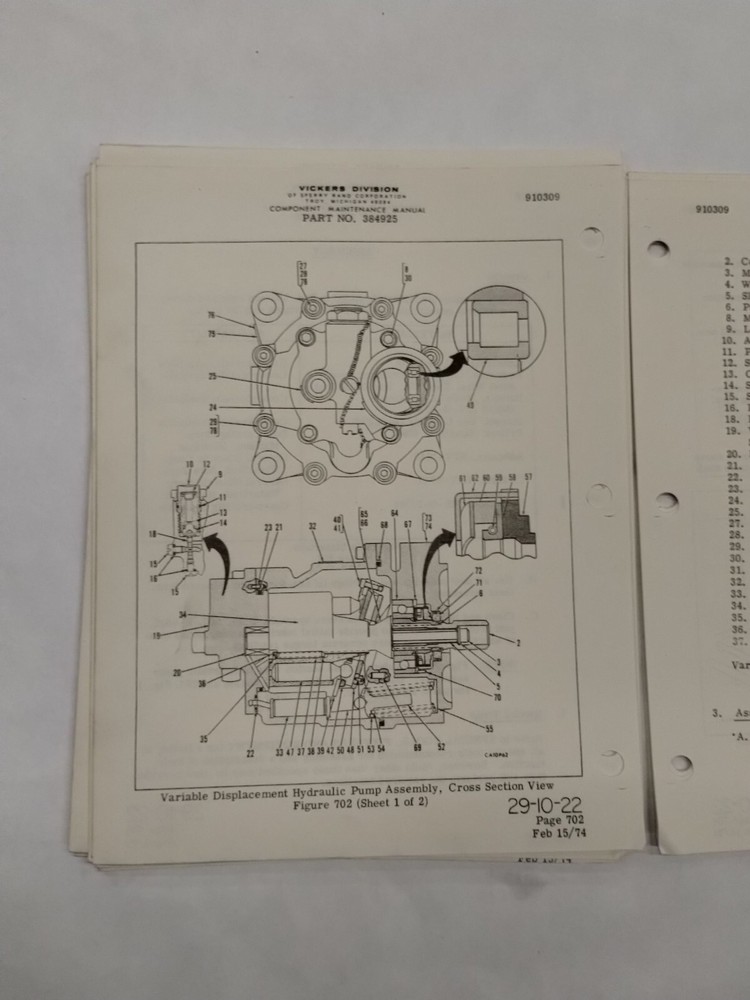 Sperry Vickers Variable Displacement Hydraulic Pump Assembly Maintenance Parts