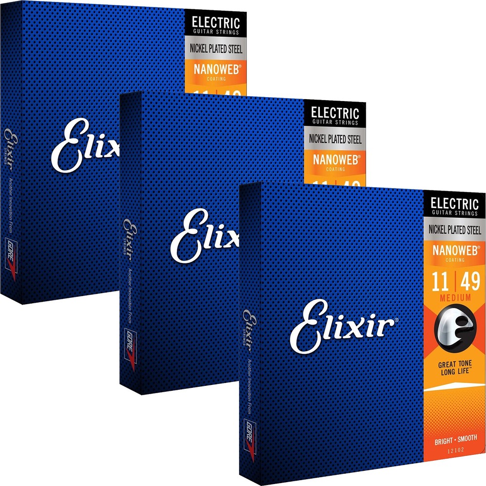 3 Sets Elixir Medium NANOWEB Electric Guitar Strings 12102 11-49