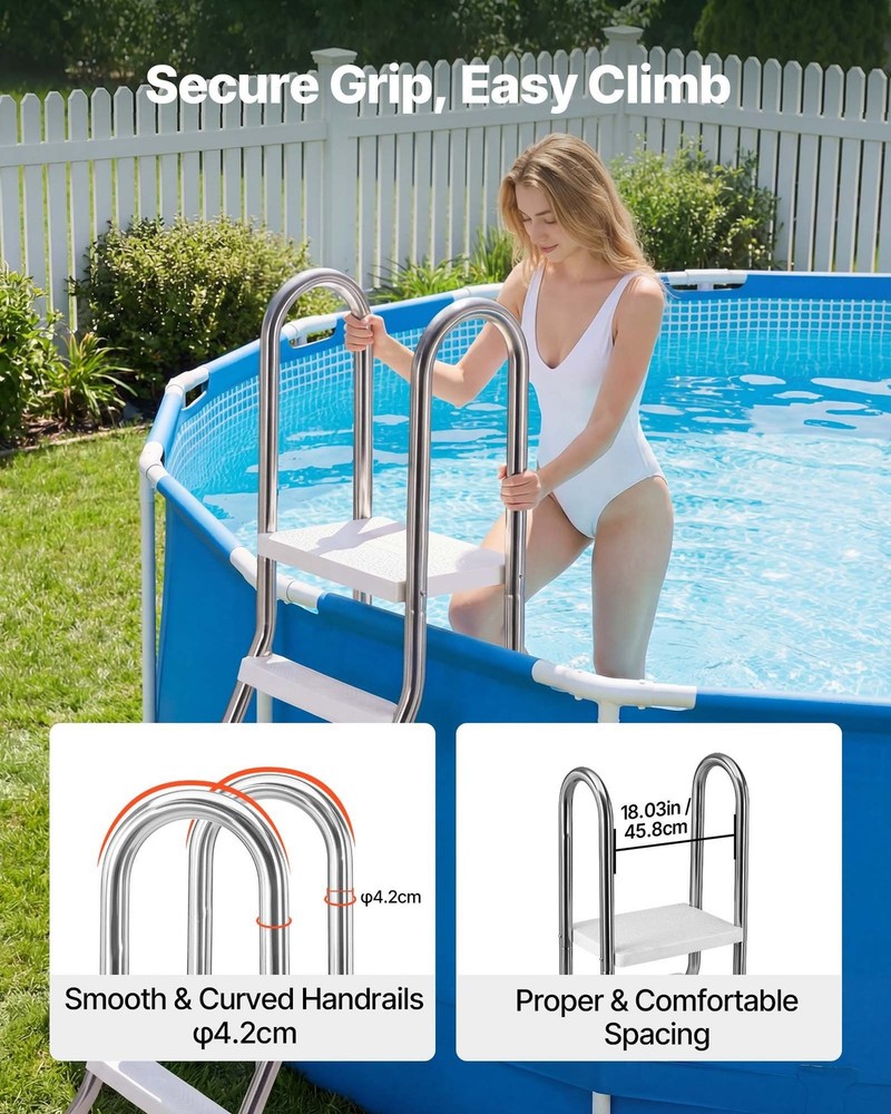 Swimming Pool Stairs: A-Frame, 304 Stainless & PP, 4 Steps + Platform, WP
