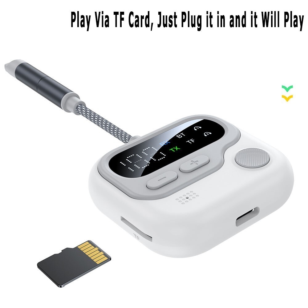Bluetooth 5.4 Transmitter 3.5mm AUX Audio, TF Card Slot Adapter for Airplane Car