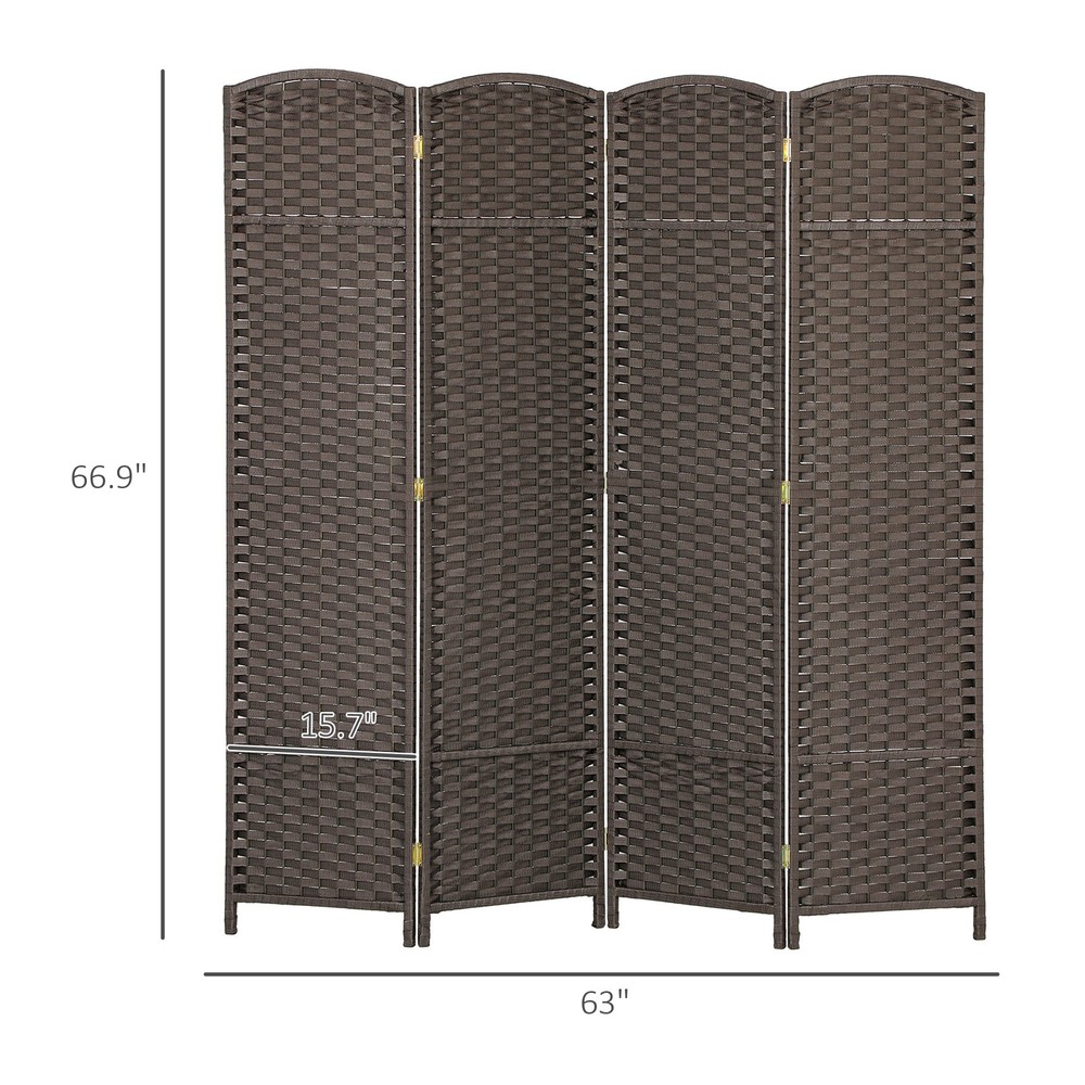 4 Panel Room Divider Freestanding Folding Privacy Screen Brown