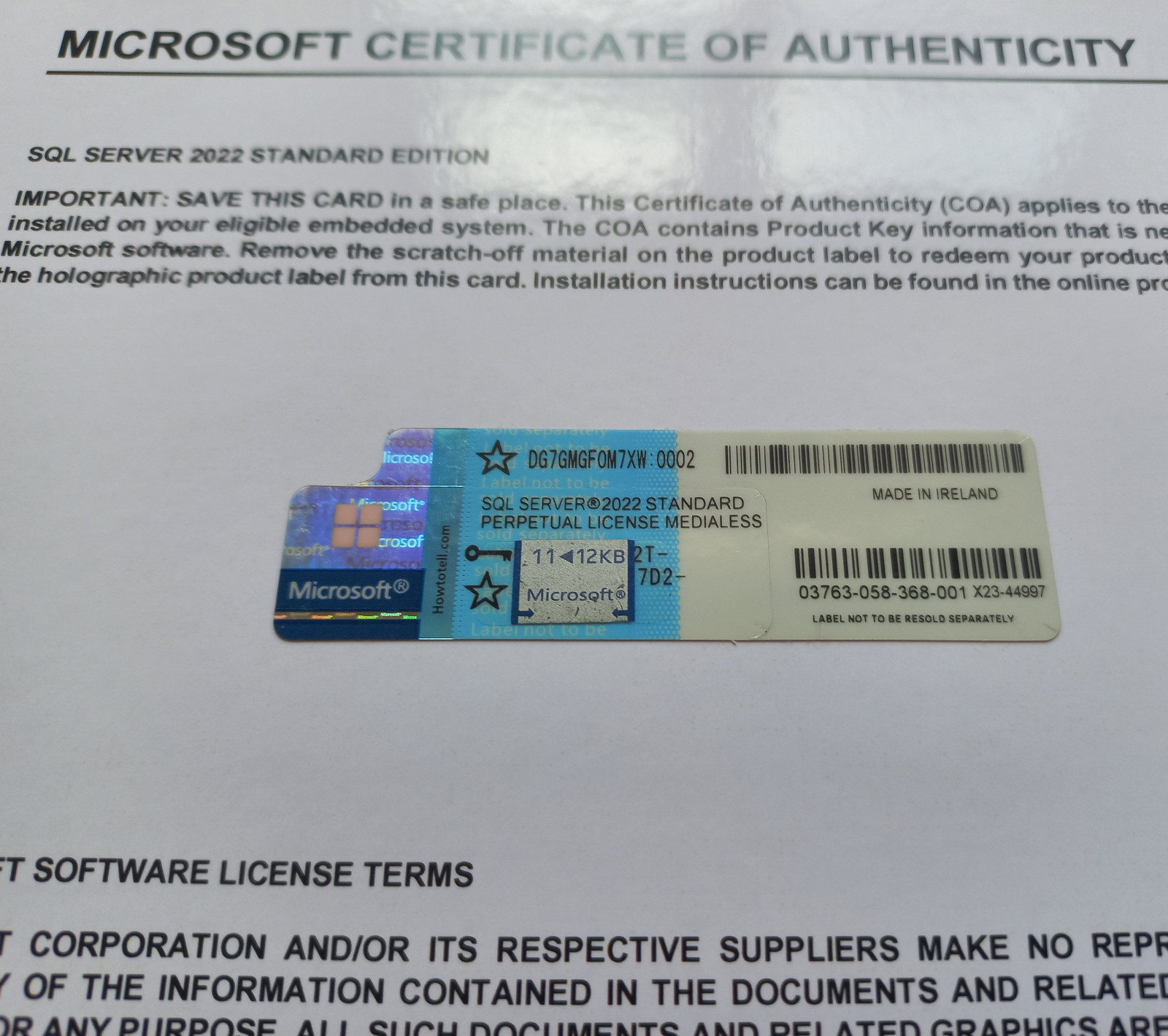 SQL Server 2022 Standard Microsoft 24 Core unlimited User CAL CoA DG7GMGF0M7XW