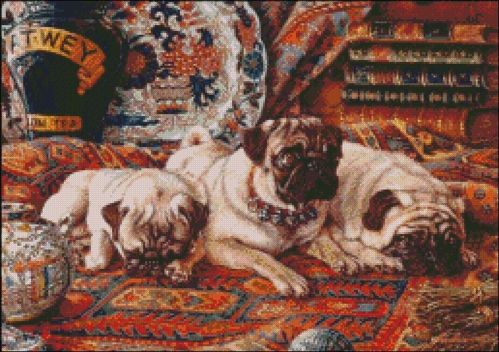 Counted Cross Stitch Kits Needlework Crafts DIY Chart - Three Pugs