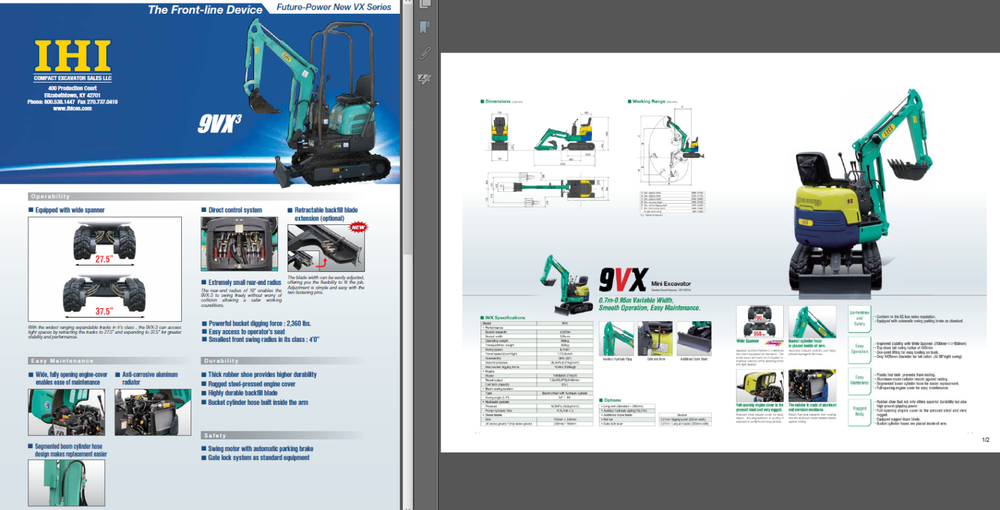 IHI 9VX-3 Mini Excavator Service & Operator's Manual CD