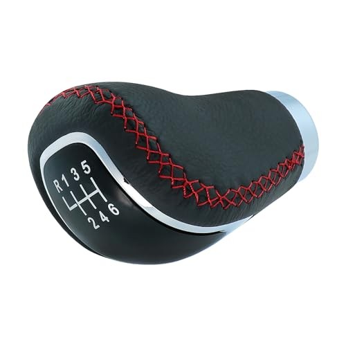 6 Speed Shift Knob Manual Shifter Knobs Handle Leather Gear Black+Red Line