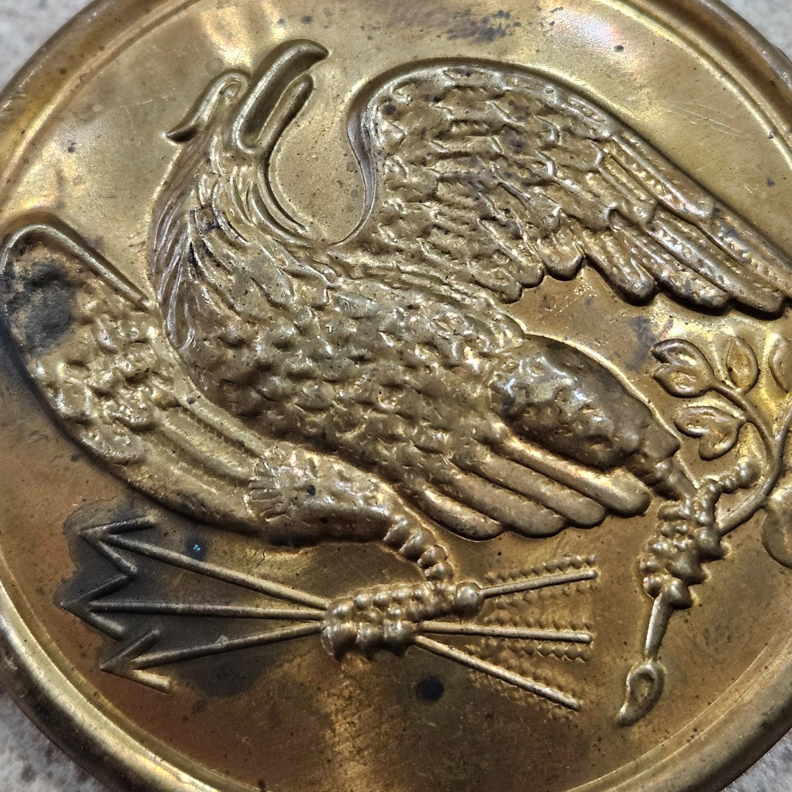 Vintage Civil War Era America Eagle Union 3 Prong Lead Filled Brass Belt Plate