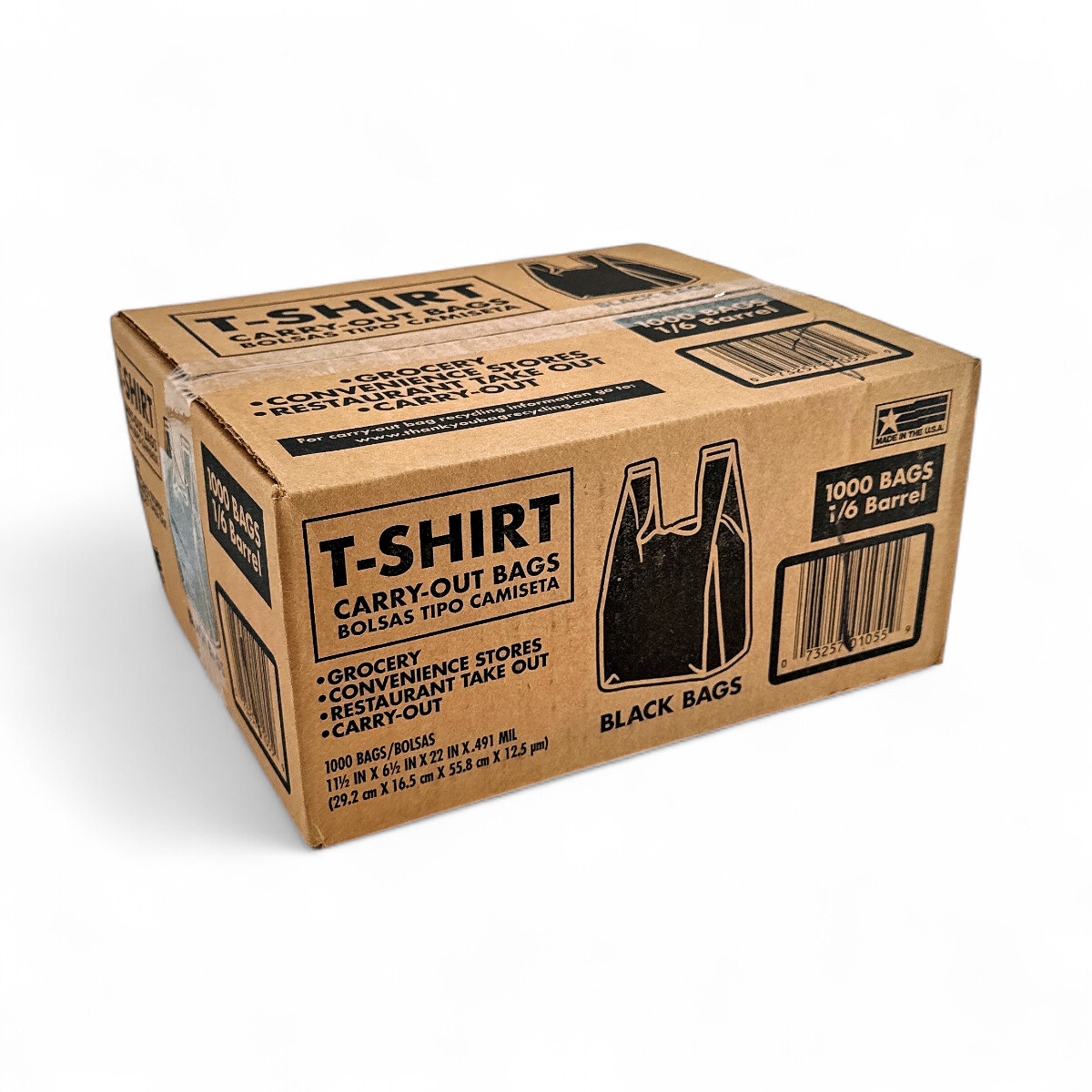 Poly-America T-Shirt Carry-Out Bags Black 11.5" x 6.5" x 22" - 1,000 Count