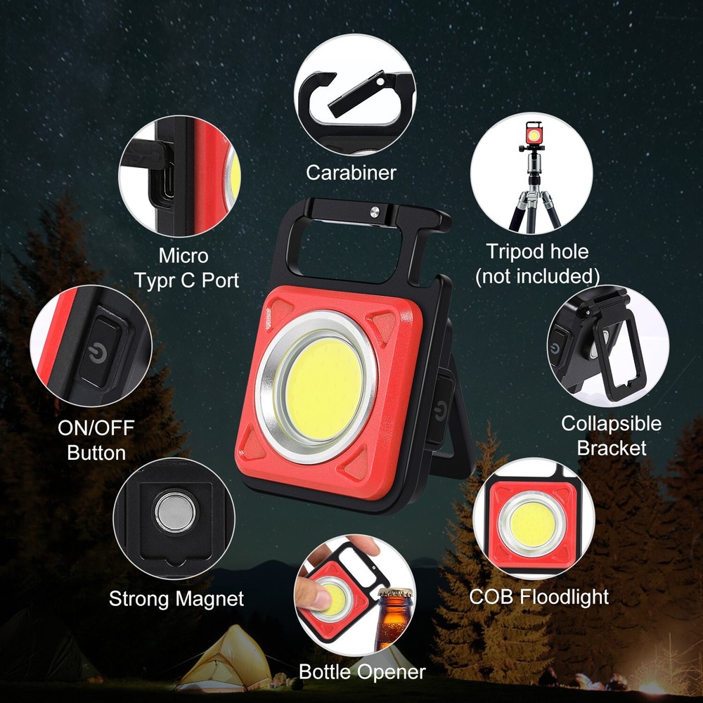 2Pcs Portable Mini COB Work Light Rechargeable Flashlight Keychain 1000 Lumens