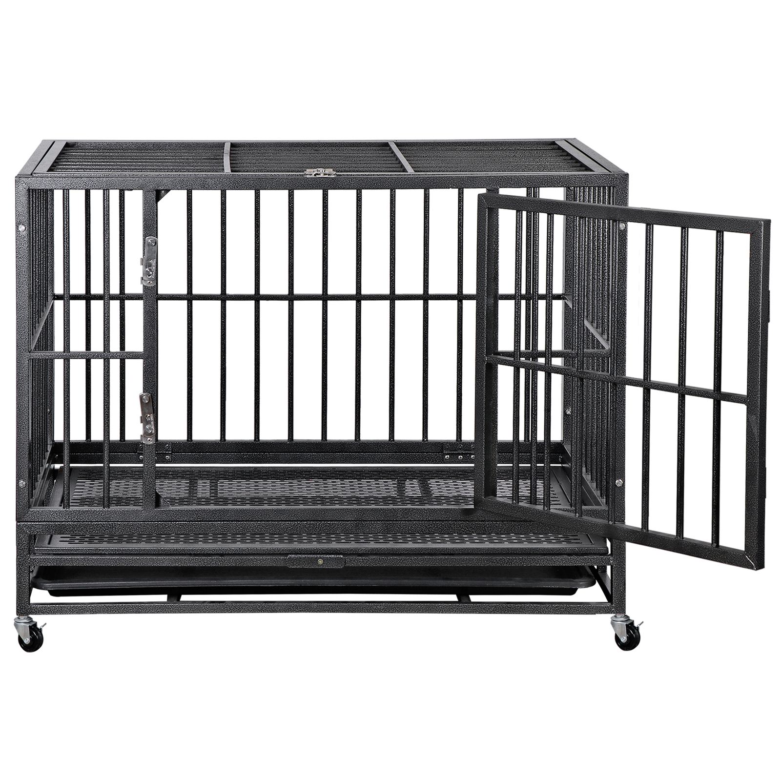 Heavy Duty Metal Dog Kennel Double Door Big Dog Cage w/ Removable Dog Crate Tray