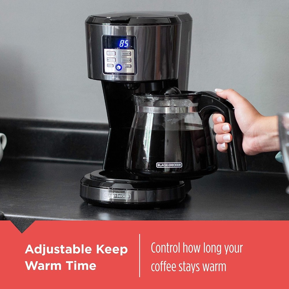 BLACK+DECKER 12-Cup Programmable Coffeemaker VORTEX Technology Black Stainless