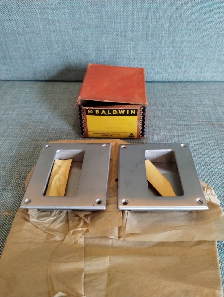 NOS Baldwin Solid Brass Pocket Sliding Door Flush Pulls US26D Satin Chrome Pair