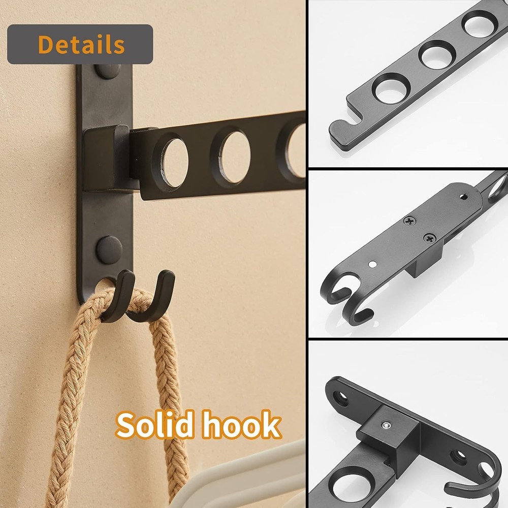 JOOM Retractable Folding Wall Mounted Clothes Hanger One pack, Matte Black