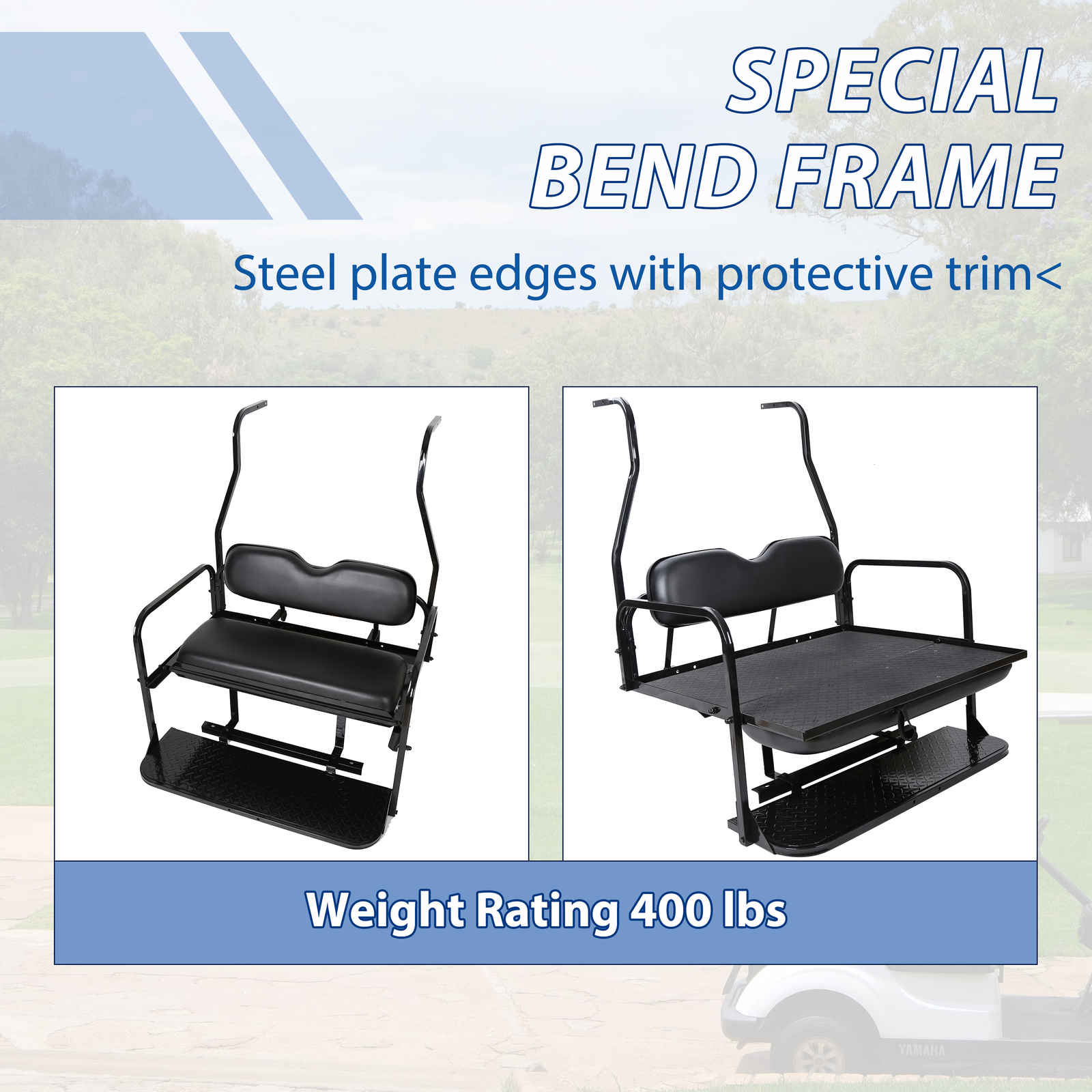 Fits Club Car DS Golf Cart 2000-2013 Black Flip Folding Rear Back Seat Kit