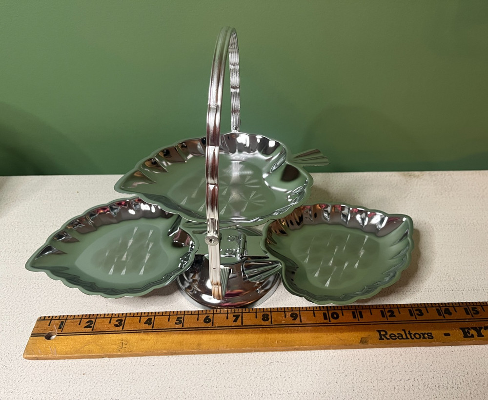 Chrome Plate 3 Tier Leaf Design Candy Cake Stand No 505