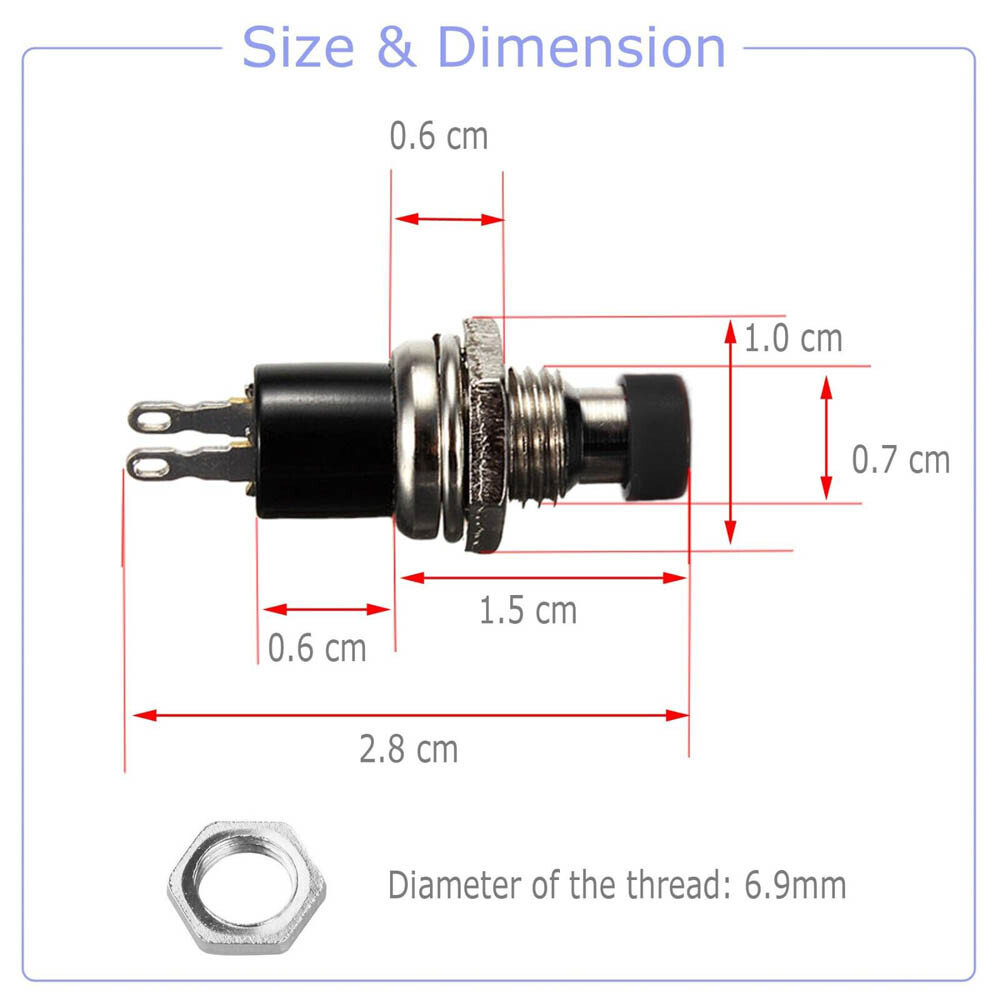 12Pcs Mini Push Button Pre-Wired Momentary N/O OFF-ON Switch Plug 12V 5AMP SPST
