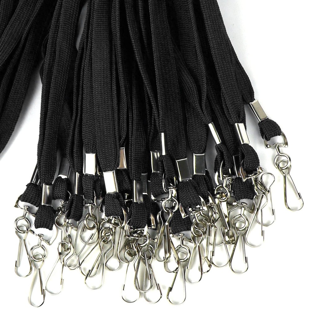 100 Pack Bulk Lanyards, ID Badges, Flat, Swivel Hooks, Clip, Neck, Strap, Set