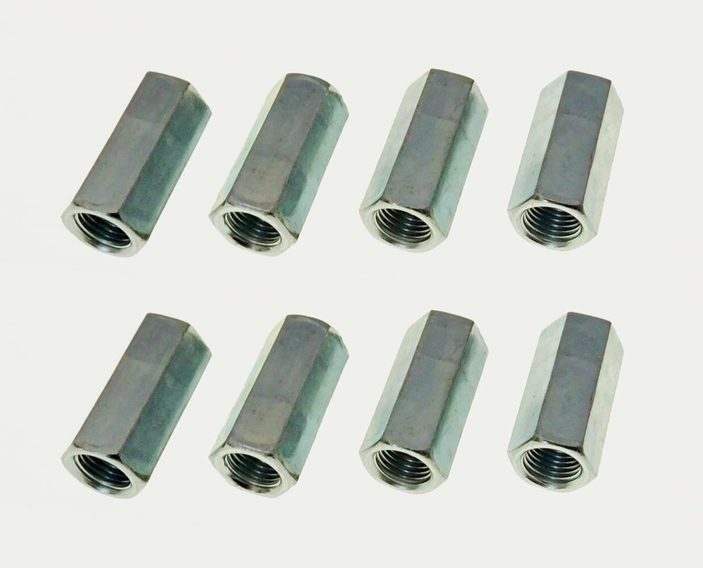 8 Pack 3/8-24 X 1-1/8" Long Fine Thread Hex Coupling Nut with Zinc Plate