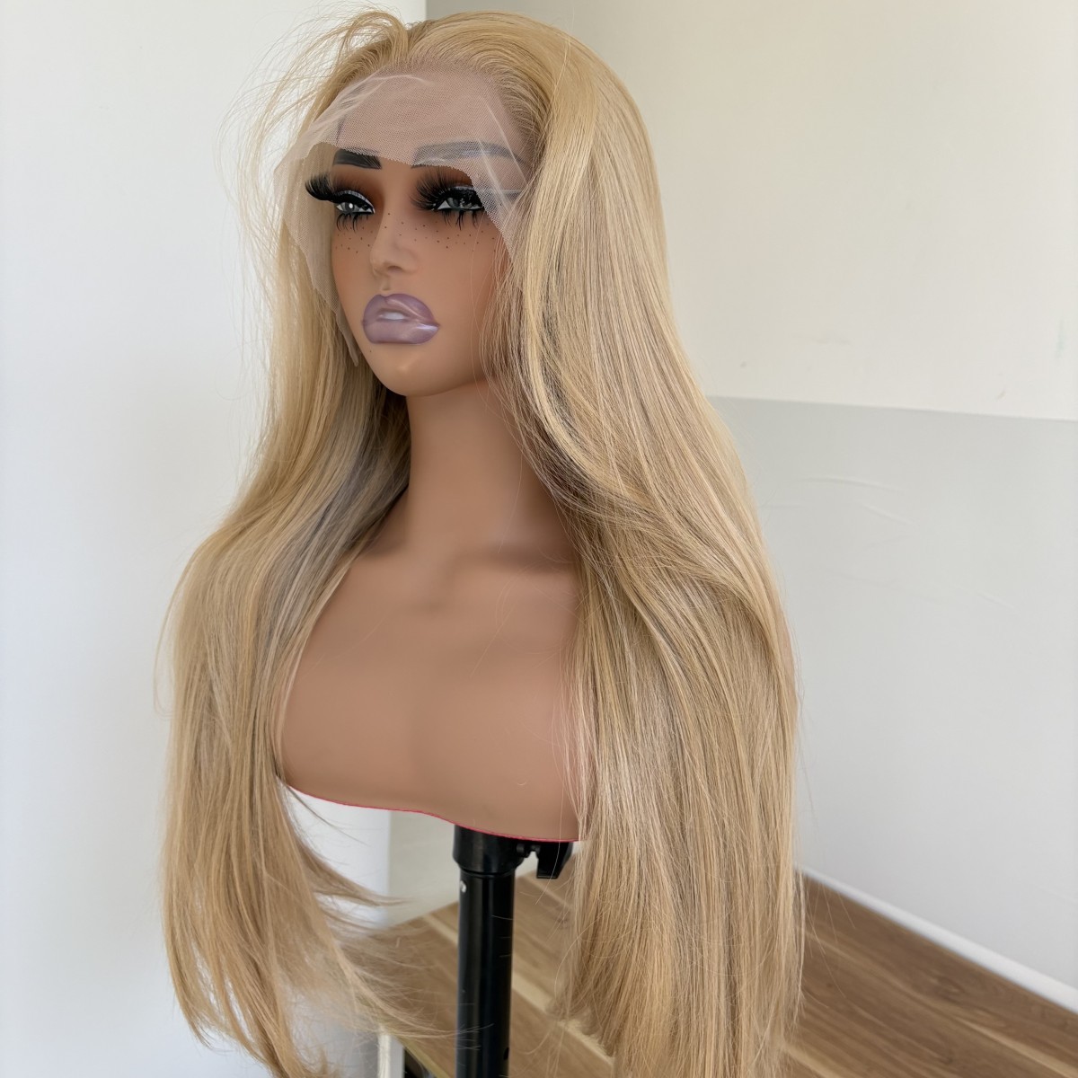 Heat Resistant Synthetic Hair Long Straight Honey blonde HD Lace Front Wig