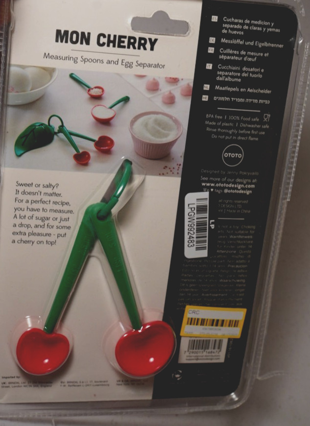 Mon Cherry Measuring Spoons and Egg Separator Set Slightly Damaged Packaging