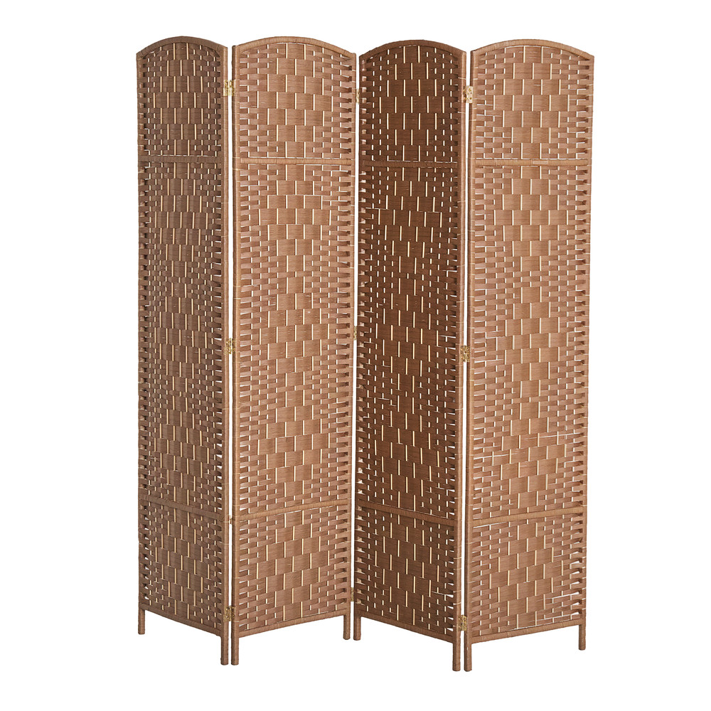 HOMCOM 4 Weave Panel Room Divider Privacy Folding Screen Diamond Decor Natural