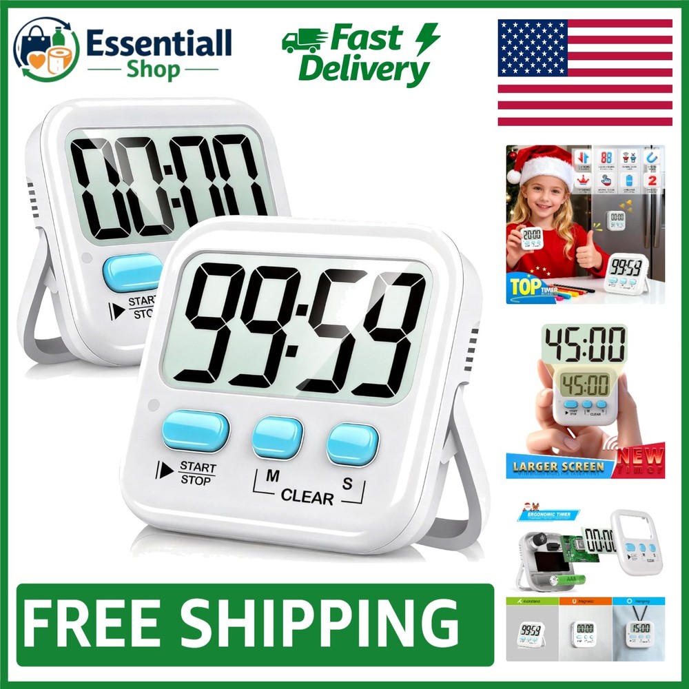 Reliable 2 Pack Digital Timers with Memory Function - Ideal for Kids & Cooking