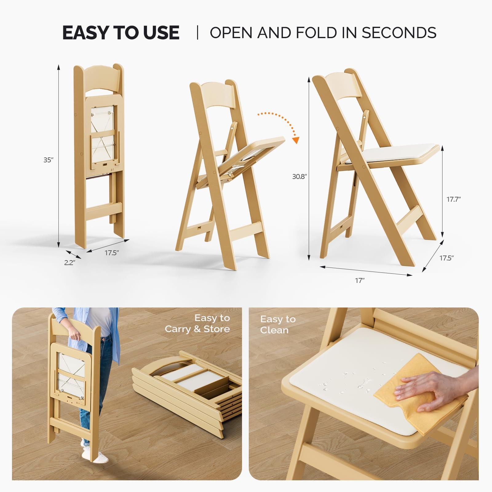 Resin Folding Chairs with Cushion, Foldable Plastic Chair with Comfortable Padd