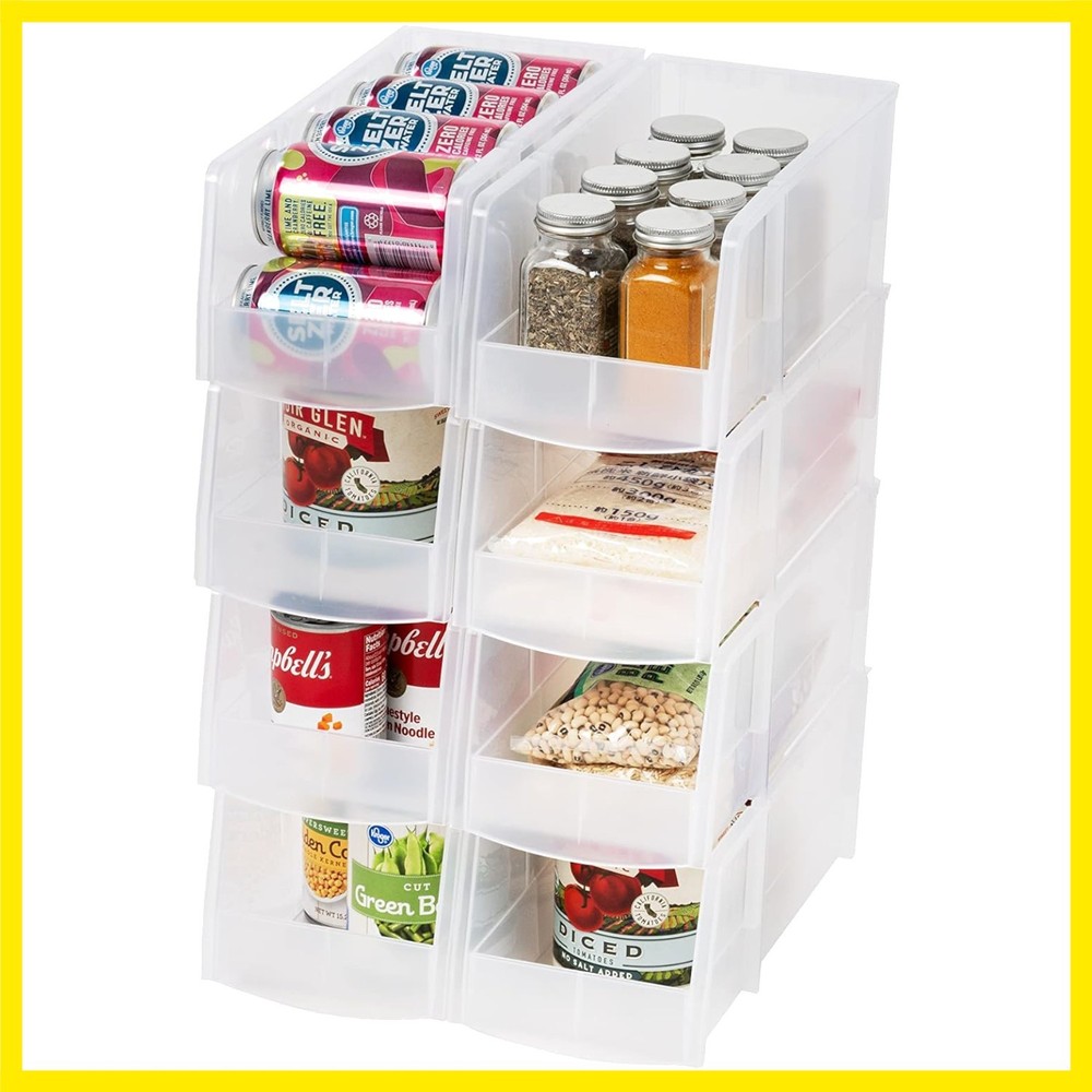 Clear Plastic Stackable Storage Bins, Large- 8 Pack, Open Front Fridge Pantry...