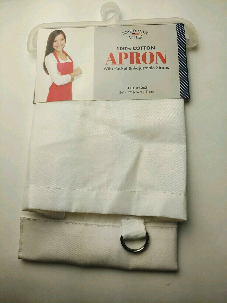 American Mills Apron White With Pocket And Adjustable Strap 26"x32"