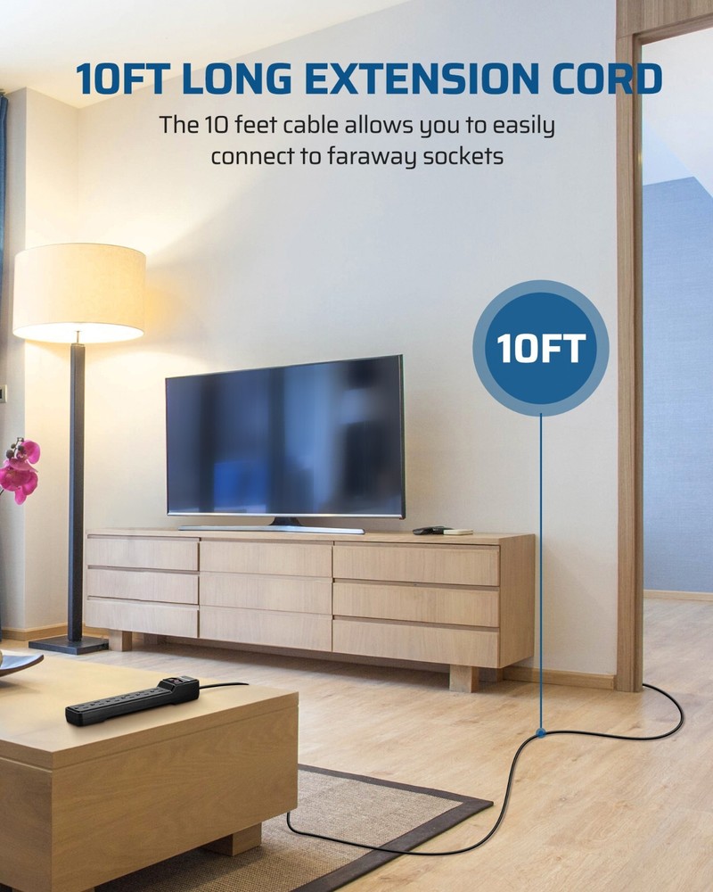 DEWENWILS 10FT Power Strip Surge Protector 6 Outlets Flat Plug UL Listed