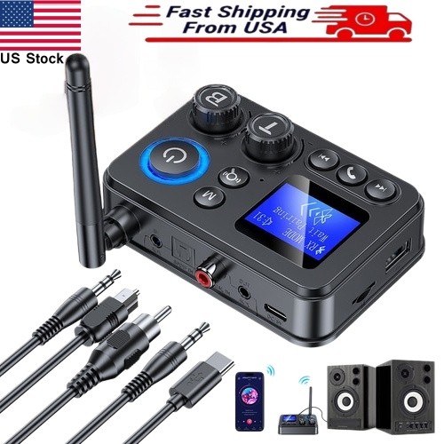 Bluetooth 5.4 Transmitter Receiver LCD Display Optical Coaxial for TV Car Audio