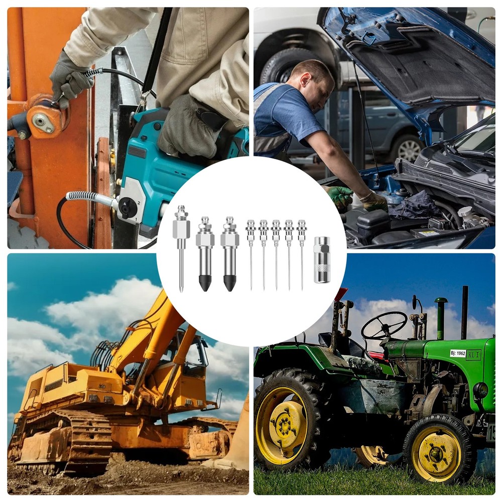 9PCS Grease Gun Needle Nozzle Kit with Injector, Rubber Adapter & Fitting Tools