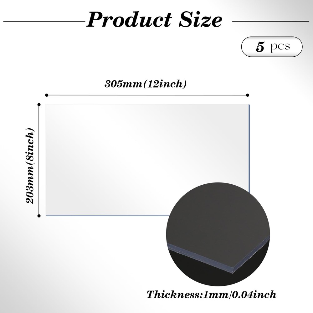 5 Pack Plexiglass Sheets 0.04 Inch Thick, 8" x 12" Thin Acrylic Sheets, Clear...
