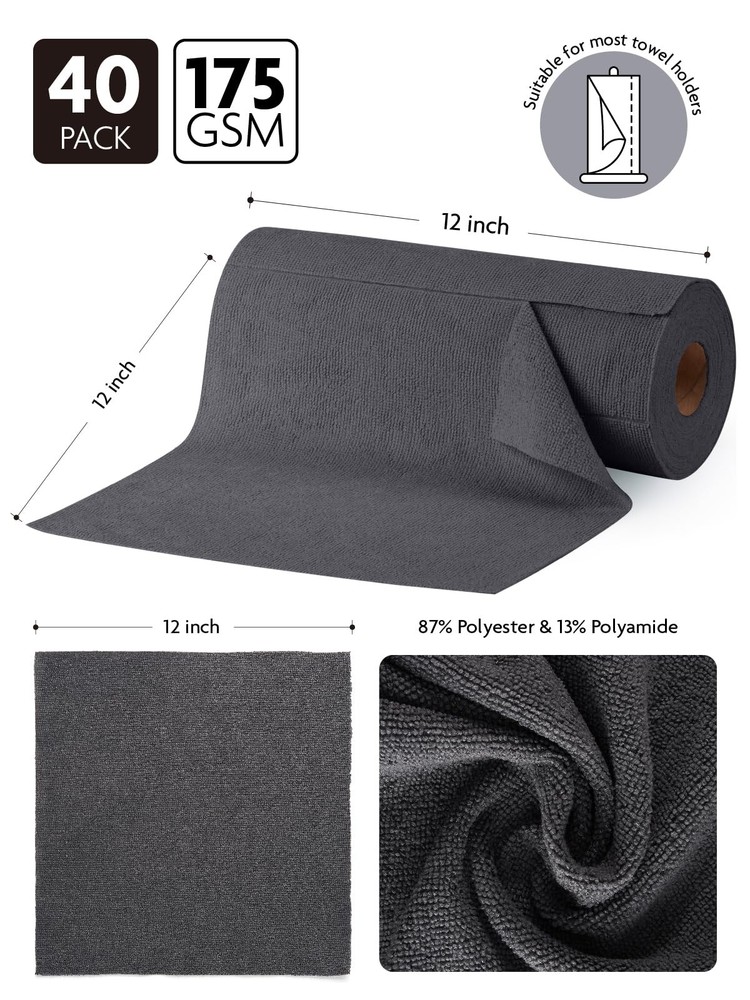 Fantasticlean Microfiber Cleaning Cloth Roll -40 Pack, Tear Away Microfiber T...