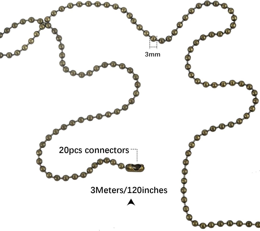 Bronze Ceiling Fan Pull Chain, 120" Extra Long Rust Proof 3mm Beaded Ball Light